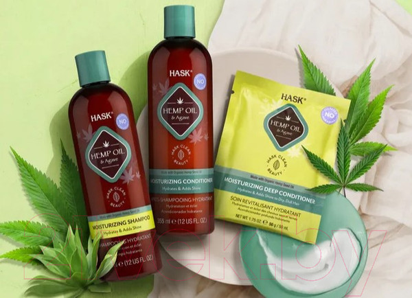 Изображение товара Шампунь для волос HASK Увлажняющий с конопляным маслом и экстрактом агавы (355мл)