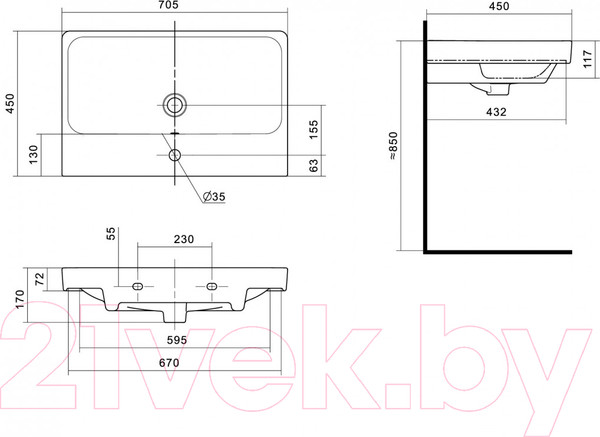 Изображение товара Тумба с умывальником Акватон Оливия 70 (1A2543K0OLVG0)