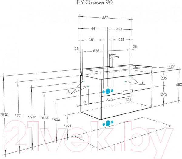 Изображение товара Тумба с умывальником Акватон Оливия 90 (1A2544K0OLVG0)