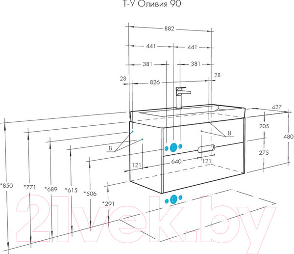 Изображение товара Тумба под умывальник Акватон Оливия 90 (1A254401OLVG0)