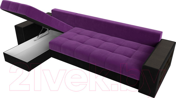 Изображение товара Диван угловой Лига Диванов Дубай 88 левый / 105799 (микровельвет, фиолетовый/черный)