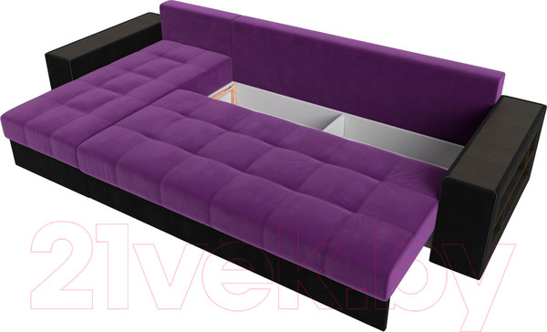 Изображение товара Диван угловой Лига Диванов Дубай 88 левый / 105799 (микровельвет, фиолетовый/черный)
