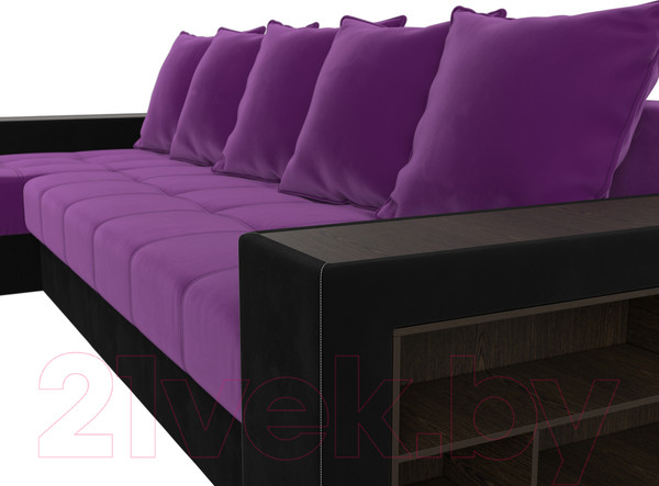 Изображение товара Диван угловой Лига Диванов Дубай 88 левый / 105799 (микровельвет, фиолетовый/черный)