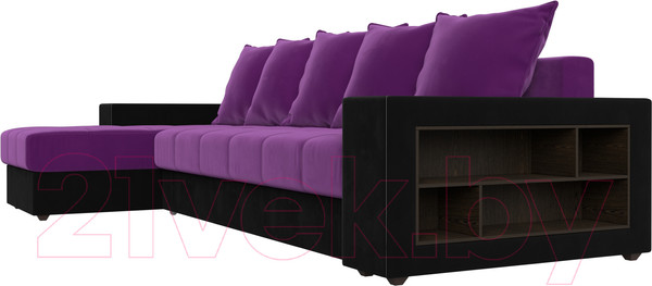 Изображение товара Диван угловой Лига Диванов Дубай 88 левый / 105799 (микровельвет, фиолетовый/черный)