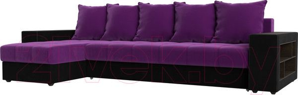 Изображение товара Диван угловой Лига Диванов Дубай 88 левый / 105799 (микровельвет, фиолетовый/черный)