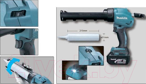 Изображение товара Профессиональный пистолет для герметика Makita DCG180RYE