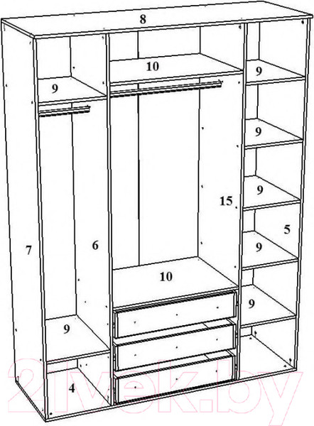 Изображение товара Шкаф Премиум Гармония четырехстворчатый с зеркалами и накладками (шимо светлый)