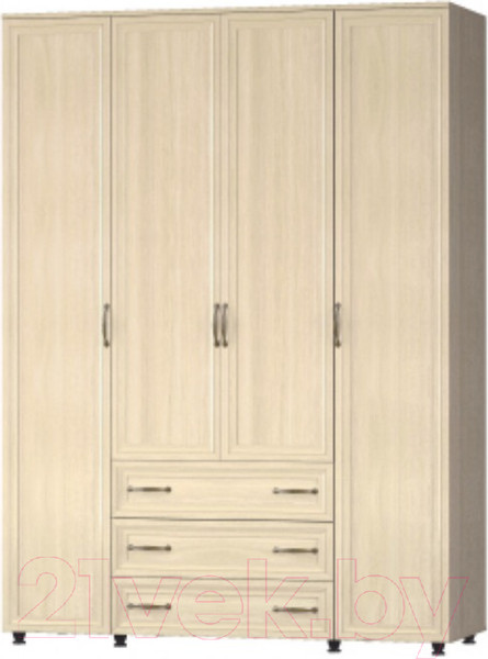 Изображение товара Шкаф Премиум Гармония четырехстворчатый без зеркал с накладками (шимо светлый)