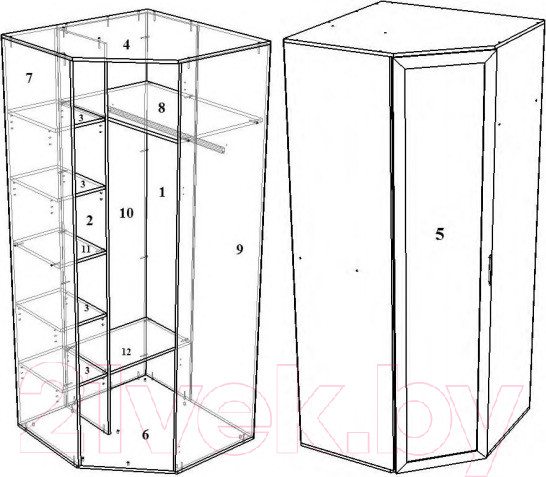 Изображение товара Шкаф Премиум Гармония угловой с зеркалом (шимо светлый)