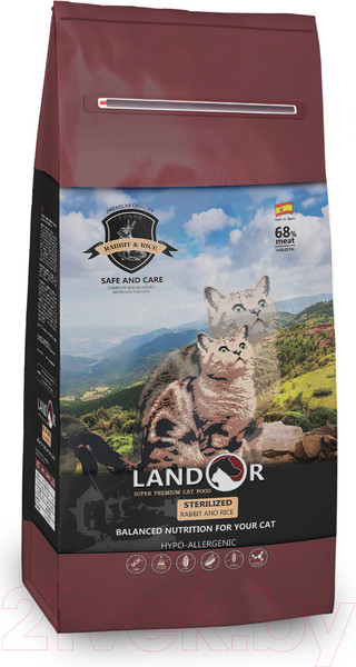 Изображение товара Сухой корм для кошек Landor С избыточным весом и стерил. кошек с кроликом с рисом / 7843117 (2кг)