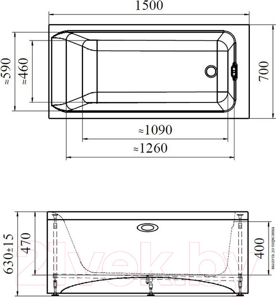 Изображение товара Ванна акриловая Vannesa Агата 150x70 / 2-78-0-0-1-224Р (с экраном и каркасом)