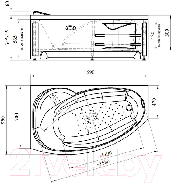 Изображение товара Ванна акриловая Vannesa София 169x99 / 2-78-0-1-1-223 (с экраном и каркасом левым)