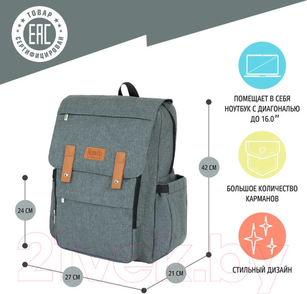 Изображение товара Рюкзак Nuovita CapCap Hipster (серый)