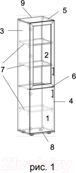 Изображение товара Шкаф-пенал с витриной Премиум Акцент модуль 2 (шимо светлый)