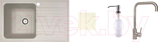 Изображение товара Мойка кухонная со смесителем БелЭворс Styl L + смеситель W4998-4 + дозатор L405-1 (белый)
