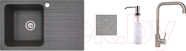 Изображение товара Мойка кухонная со смесителем БелЭворс Styl L + смеситель W4998-4 + дозатор L405-1 (серый)