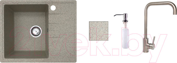 Изображение товара Мойка кухонная со смесителем БелЭворс Mila L + смеситель W4998-4 + дозатор L405-1 (темно-бежевый)