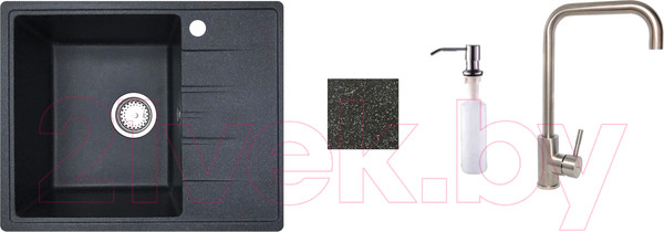 Изображение товара Мойка кухонная со смесителем БелЭворс Mila L + смеситель W4998-4 + дозатор L405-1 (черный)