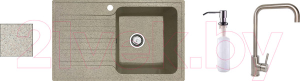 Изображение товара Мойка кухонная со смесителем БелЭворс Styl R + смеситель W4998-4 + дозатор L405-1 (темно-бежевый)