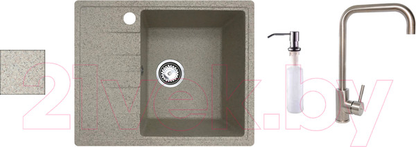 Изображение товара Мойка кухонная со смесителем БелЭворс Mila R + смеситель W4998-4 + дозатор L405-1 (темно-бежевый)