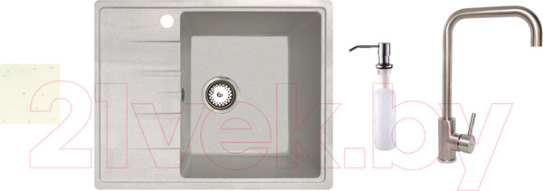 Изображение товара Мойка кухонная со смесителем БелЭворс Mila R + смеситель W4998-4 + дозатор L405-1 (белый)