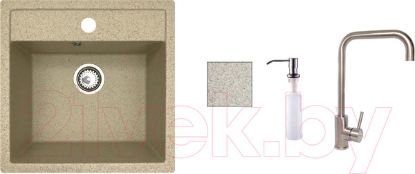 Изображение товара Мойка кухонная со смесителем БелЭворс Rio + смеситель W4998-4 + дозатор L405-1 (темно-бежевый)