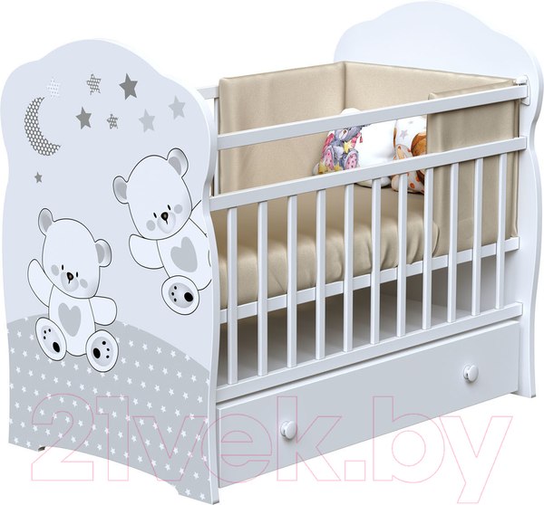 Изображение товара Детская кроватка VDK Funny Bears маятник и ящик (белый)