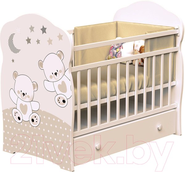 Изображение товара Детская кроватка VDK Funny Bears маятник и ящик (слоновая кость)