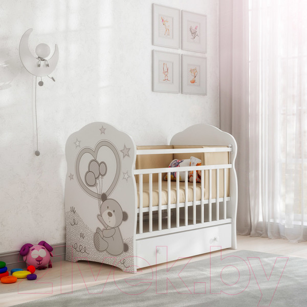 Изображение товара Детская кроватка VDK Toby маятник и ящик (белый)