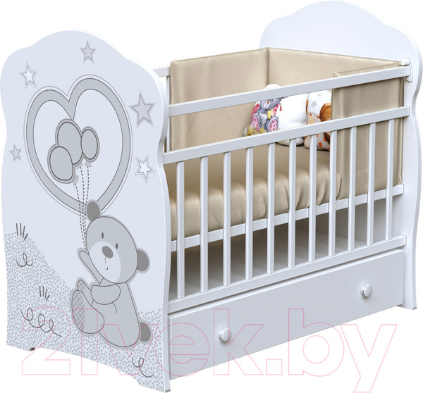 Изображение товара Детская кроватка VDK Toby маятник и ящик (белый)