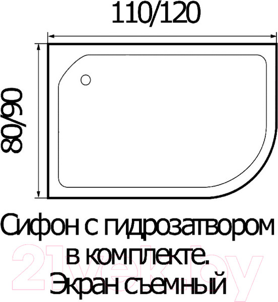 Изображение товара Душевой поддон Wemor 110/80/24 R (асимметрия)