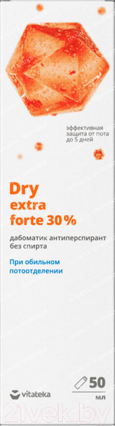 Изображение товара Антиперспирант-дабоматик VITATEKA Dry Extra Forte без спирта от обильного потоотделения 30% (50мл)