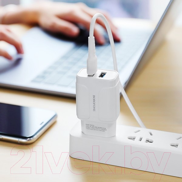 Изображение товара Зарядное устройство сетевое Borofone BA37A 2USB Lightning (белый)