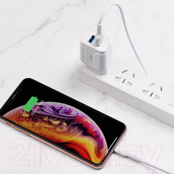Изображение товара Зарядное устройство сетевое Borofone BA37A 2USB Lightning (белый)