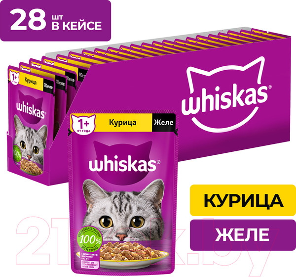 Изображение товара Влажный корм для кошек Whiskas Желе с курицей (75г)