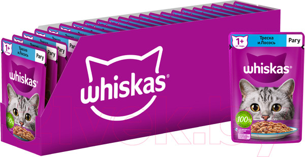 Изображение товара Влажный корм для кошек Whiskas Рагу с треской и лососем (75г)