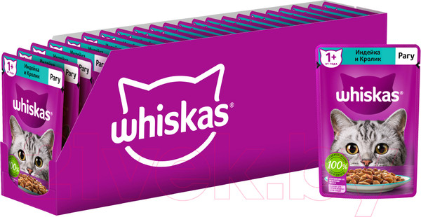 Изображение товара Влажный корм для кошек Whiskas Рагу с индейкой и кроликом (75г)