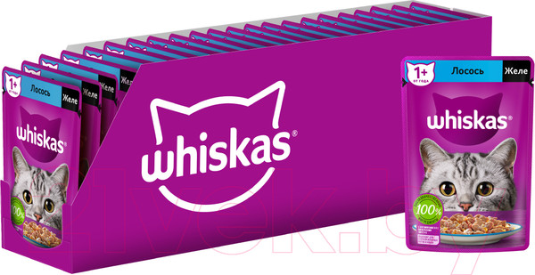 Изображение товара Влажный корм для кошек Whiskas Желе с лососем (75г)
