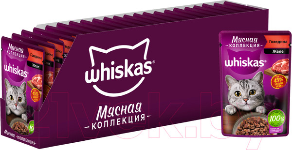 Изображение товара Влажный корм для кошек Whiskas Мясная коллекция с говядиной (75г)