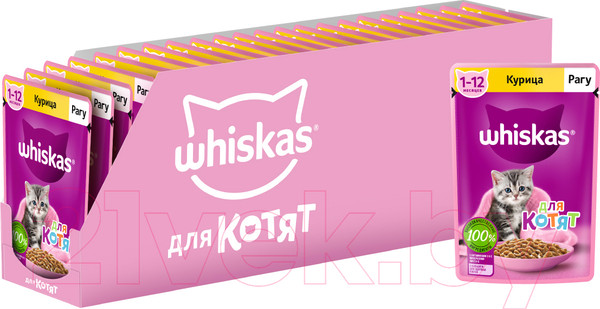 Изображение товара Влажный корм для кошек Whiskas Для котят от 1 до 12 месяцев рагу с курицей (75г)