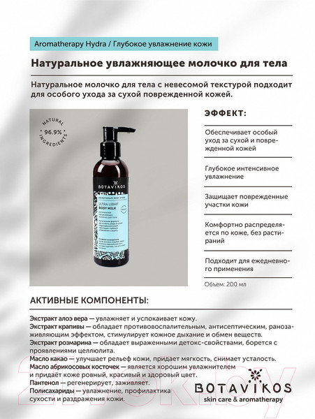 Изображение товара Молочко для тела Botavikos Ultra Light Body Milk Увлажняющее (200мл)