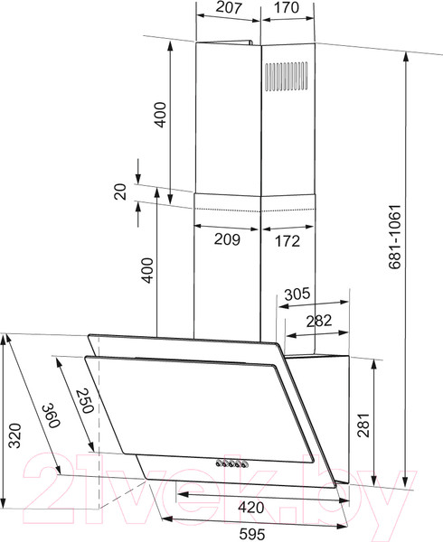 Изображение товара Вытяжка наклонная Krona Venera 600 Black PB / КА-00001087