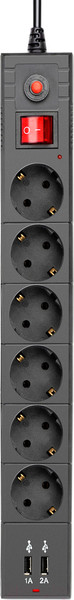 Изображение товара Сетевой фильтр Buro BU-SP1.8 USB 2A-B (черный)