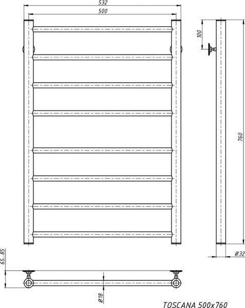 Изображение товара Полотенцесушитель водяной Stinox Toscana 50x80 / tos80 Ral 9005 (черный матовый)