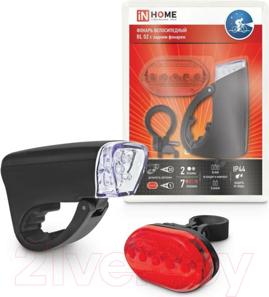 Изображение товара Набор фонарей для велосипеда INhome BL 02 5LED / 4690612035215 (черный)