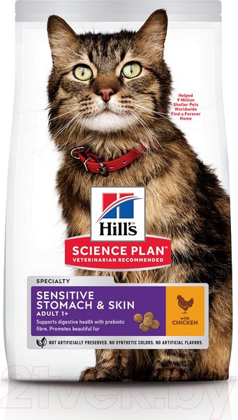 Изображение товара Сухой корм для кошек Hill's Science Plan Adult 1+ Sensitive Stomach & Skin (0.3кг)