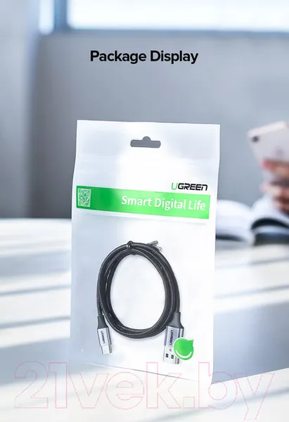 Изображение товара Зарядный кабель Ugreen US288 / 60127 (1.5м, черный)