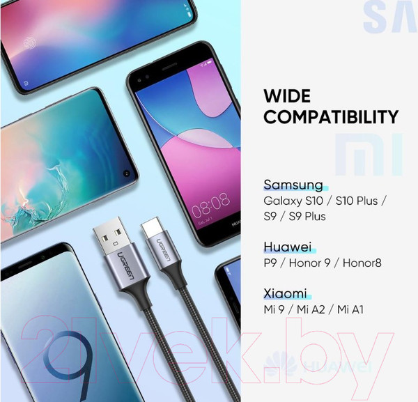 Изображение товара Кабель Ugreen US288 / 60131 (1м, белый)