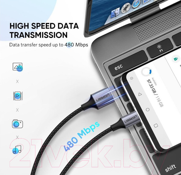 Изображение товара Кабель Ugreen US288 / 60131 (1м, белый)