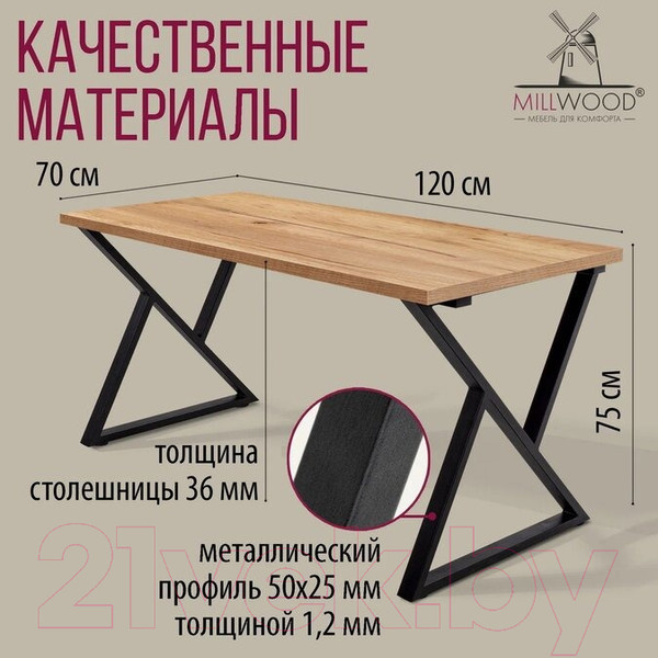 Изображение товара Обеденный стол Millwood Дели Л 120x70x75 (дуб золотой Craft/металл черный)